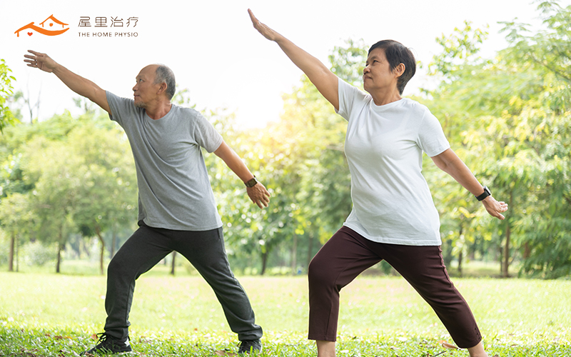 Elderly performing exercise at the park