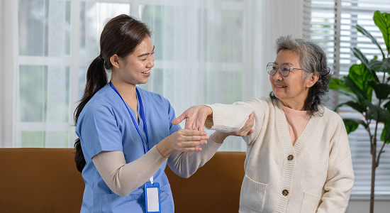 elderly woman during stroke neurorehabilitation