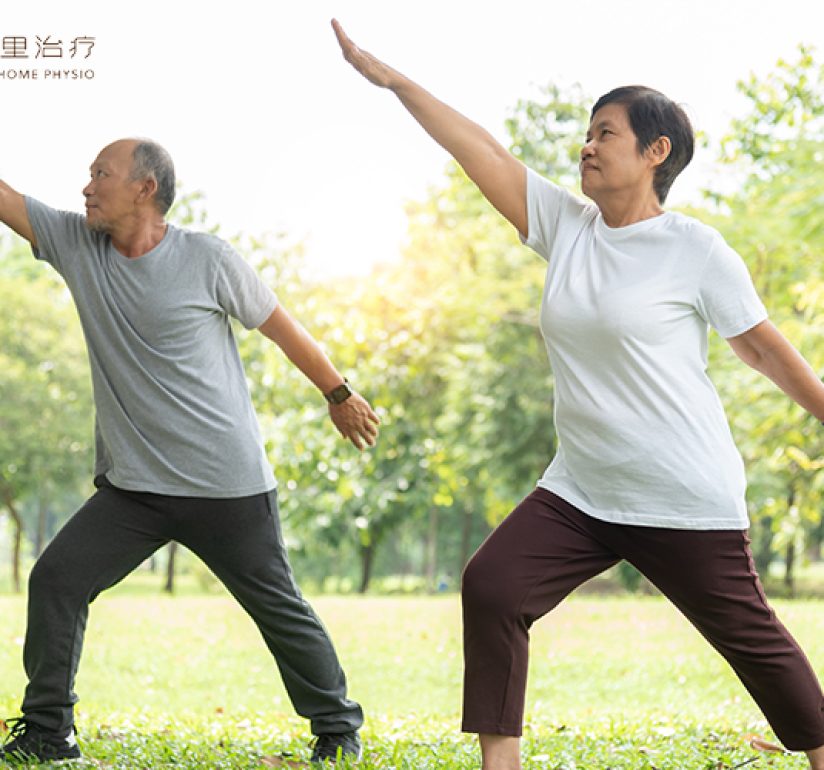 Elderly performing exercise at the park